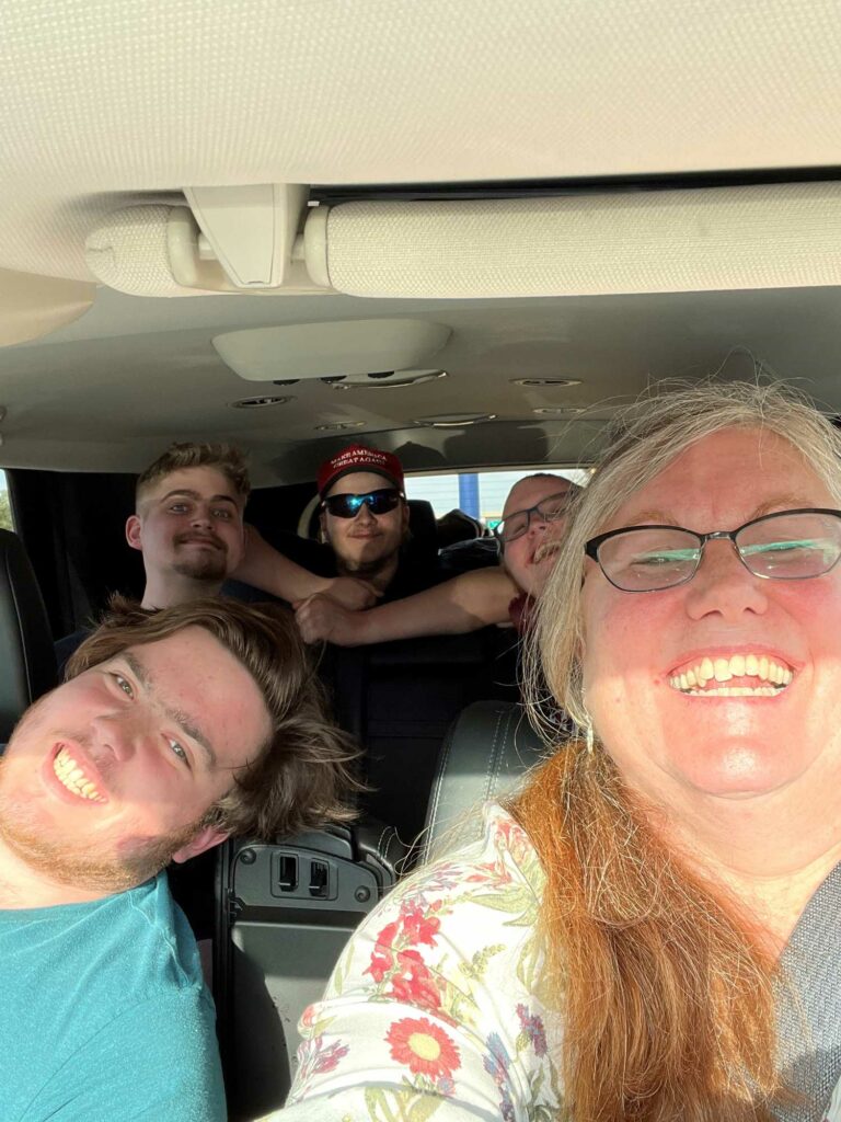 On the way to the Kansas State Leadership & Skills Conference 2023. Front row L to R: Eben Dawson and Leanne Rees. Back row L to R: Dean Pittinger, Karsten Schoenberg and Isaac Cavin.