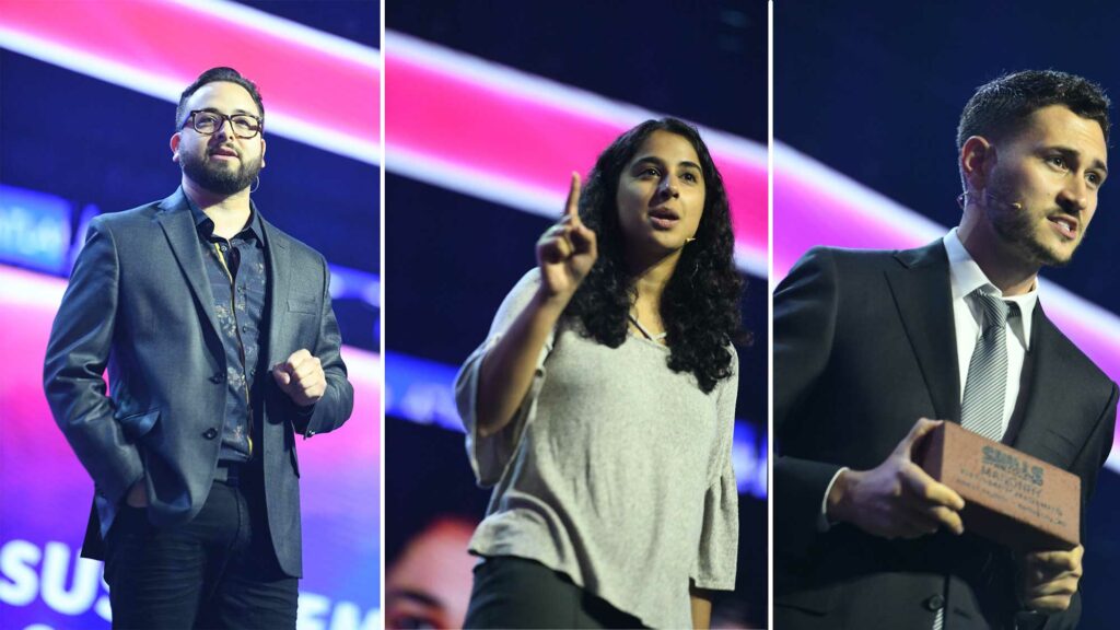 Photos of the 2023 NLSC Keynote speakers: Aaron Robles, Laila Mirza and Matt DiBara.