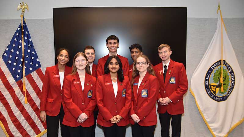 Photo of the SkillsUSA National Officers on their visit the Department of Education on Advocacy Day during 2024 SkillsUSA Week.